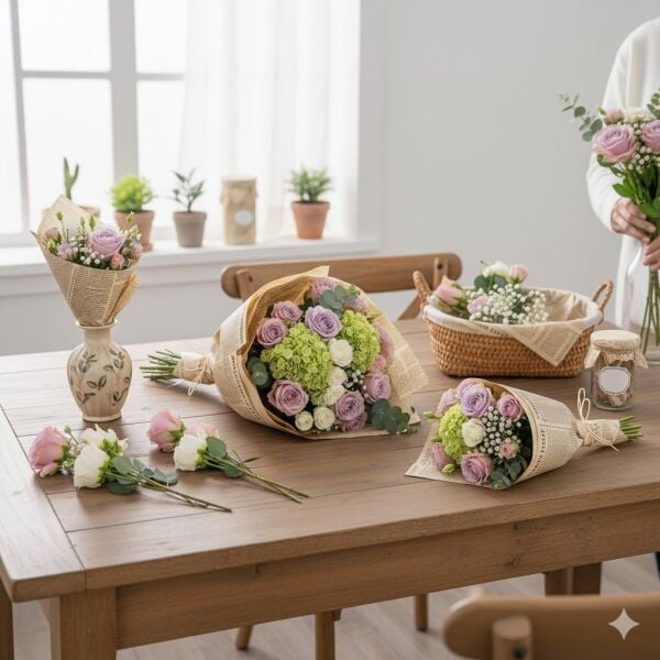 Gazete Desenli Çiçek Ambalaj Kağıdı 20li, Çift Baskı Mat OPP Hediye Buket Kağıdı, Kraft, 58x58 Cm