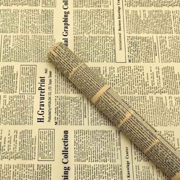 Gazete Desenli Çiçek Ambalaj Kağıdı 20li, Çift Baskı Mat OPP Hediye Buket Kağıdı, Kraft, 58x58 Cm