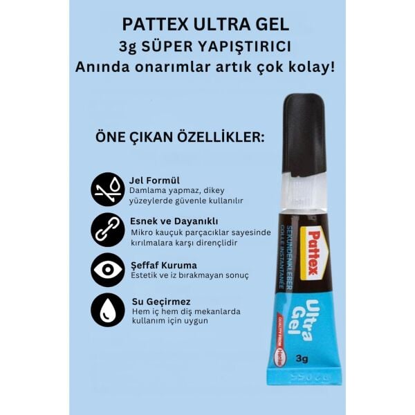 Pattex Ultra Gel Süper Japon Yapıştırıcı– Suya ve Darbeye Dayanıklı, Çok Amaçlı Hızlı Tutkal, 3 gr