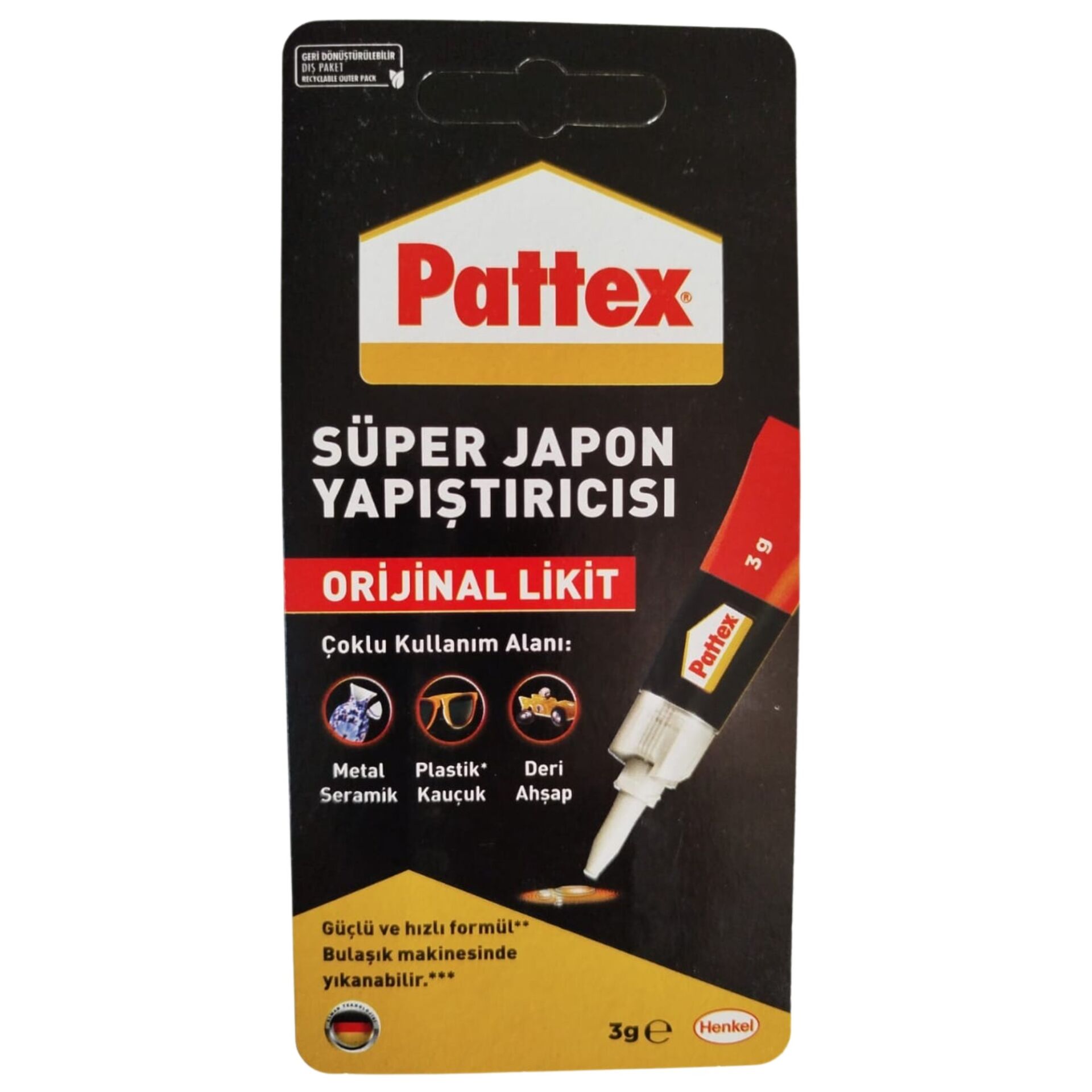 Pattex  Süper Japon Yapıştırıcı– Suya ve Darbeye Dayanıklı, Çok Amaçlı Hızlı Tutkal, 3 gr