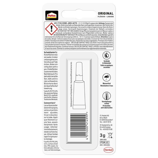 Pattex Süper Japon Yapıştırıcı – Suya ve Darbeye Dayanıklı, Çok Amaçlı Hızlı Tutkal, 10 gr