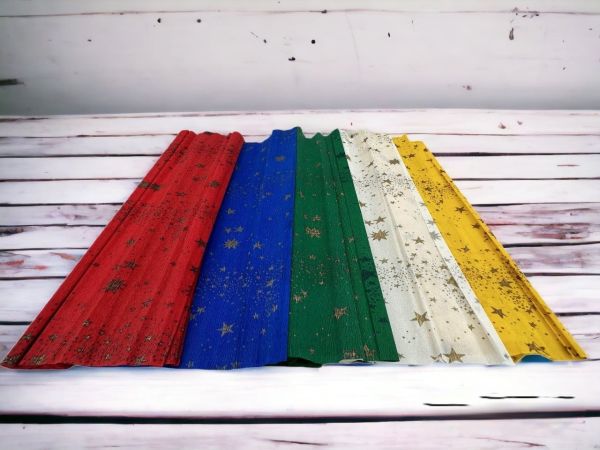 Yıldız Desenli Krapon Kağıtları - 5'li Set 60gr 50x250cm