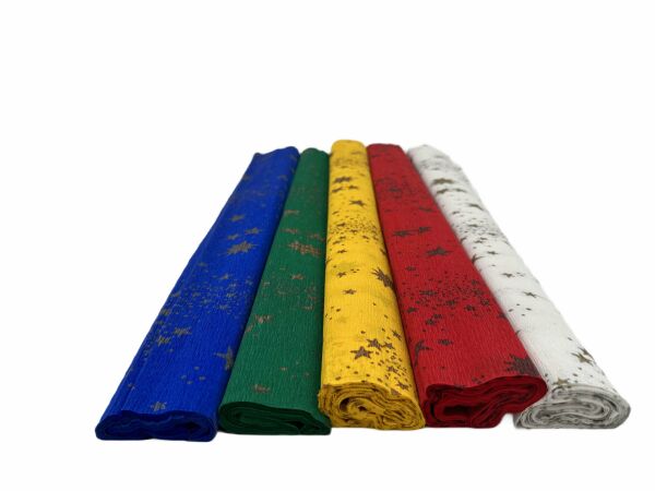 Yıldız Desenli Krapon Kağıtları - 5'li Set 60gr 50x250cm