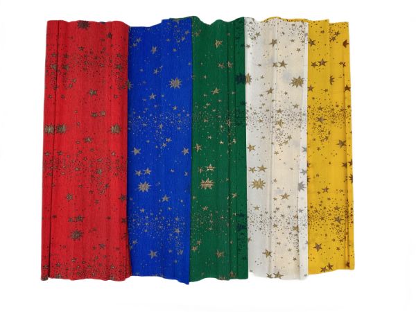 Yıldız Desenli Krapon Kağıtları - 5'li Set 60gr 50x250cm