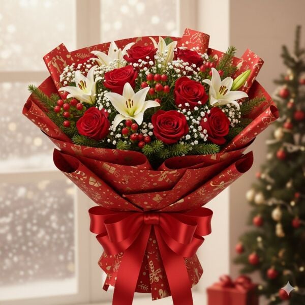 Yılbaşı Karışık Desenli Çiçek Ambalaj Kağıdı, Hediye Paketleme Kağıdı, Kırmızı, 20 Adet-58x58 Cm