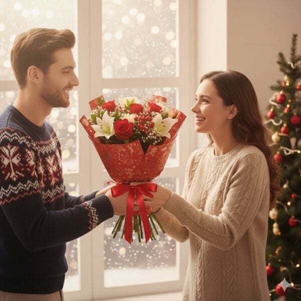 Yılbaşı Karışık Desenli Çiçek Ambalaj Kağıdı, Hediye Paketleme Kağıdı, Kırmızı, 20 Adet-58x58 Cm