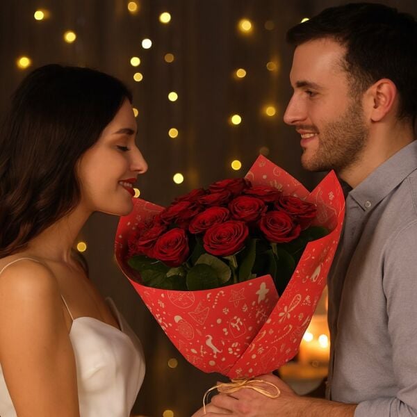 Yılbaşı Karışık Desenli Çiçek Ambalaj Kağıdı, Hediye Paketleme Kağıdı, Kırmızı, 20 Adet-58x58 Cm