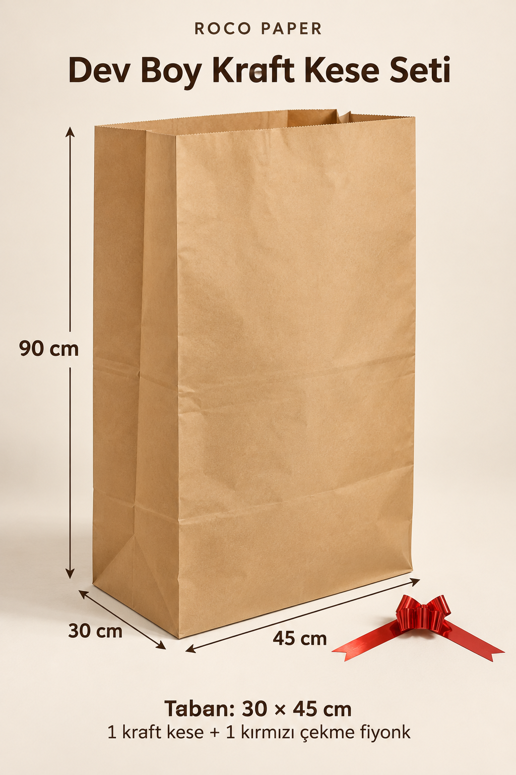 Dev Kraft Kese Kağıdı 30x45x90 cm 5 cm Çekme Fiyonk Hediyeli