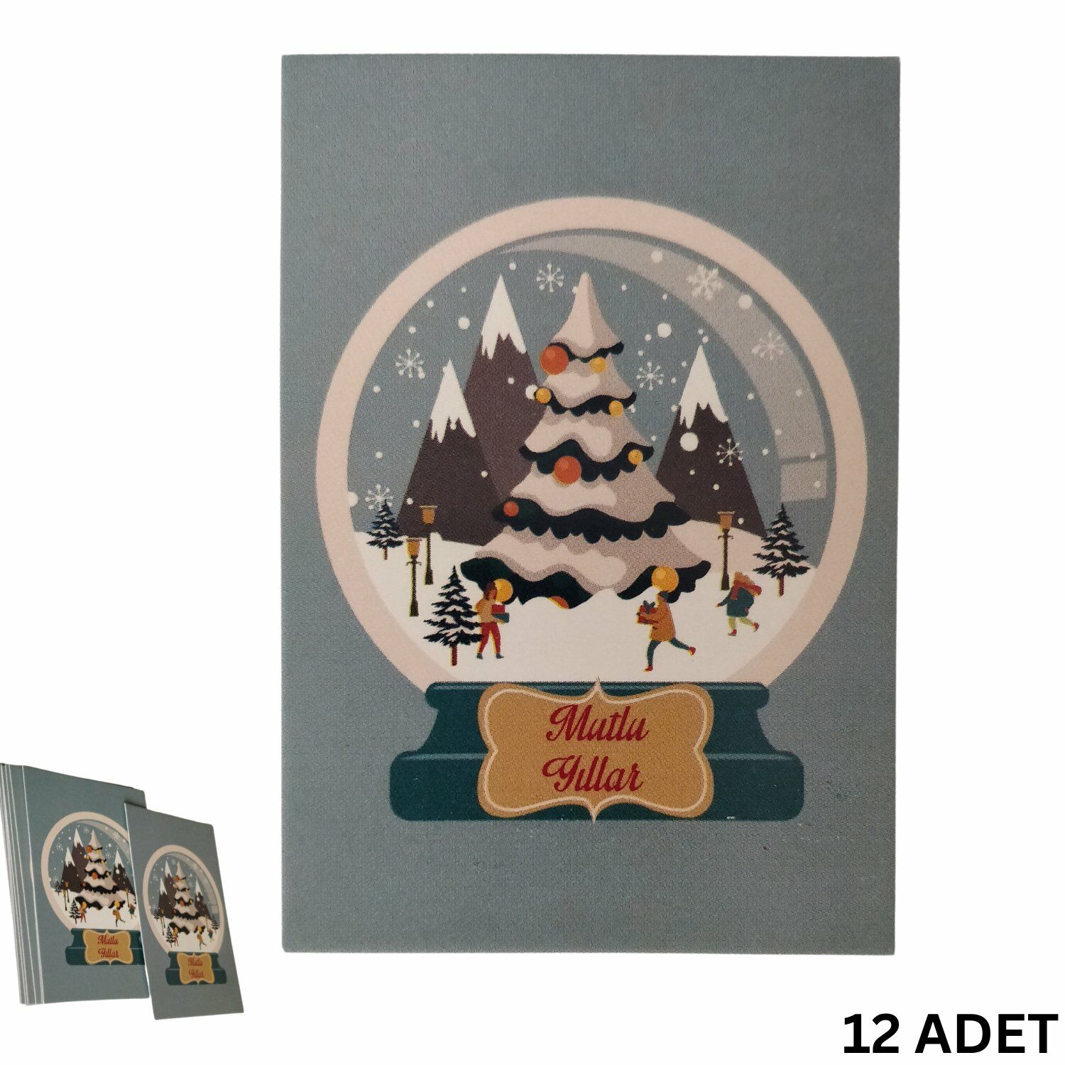 Yılbaşı Kar Temalı Tebrik Kartı Seti, Yeniyıl Hediye, Doğum Günü Not Kartları, 12 Adet, 5,5 x 8 Cm