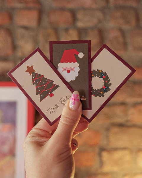 Yılbaşı Temalı Not Kartı Seti-3Lü, Yeniyıl Hediye-Tebrik, Doğum Günü Kartları, 27 Adet, 4,5x7.5 Cm