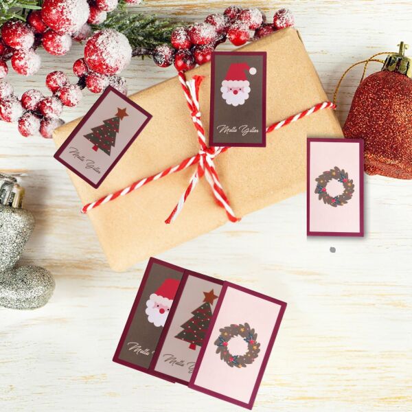 Yılbaşı Temalı Not Kartı Seti-3Lü, Yeniyıl Hediye-Tebrik, Doğum Günü Kartları, 27 Adet, 4,5x7.5 Cm