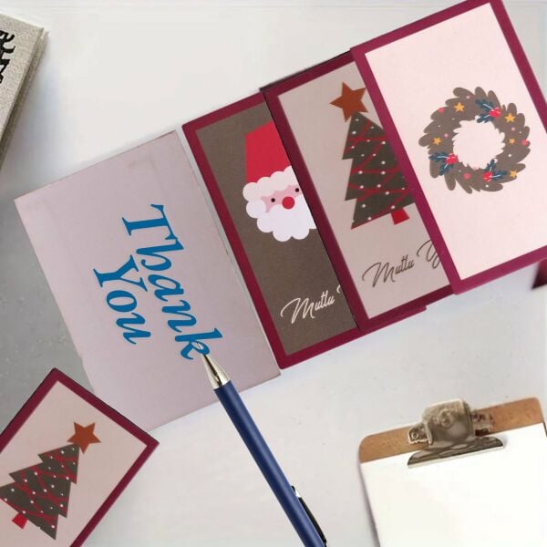 Yılbaşı Temalı Not Kartı Seti-3Lü, Yeniyıl Hediye-Tebrik, Doğum Günü Kartları, 27 Adet, 4,5x7.5 Cm