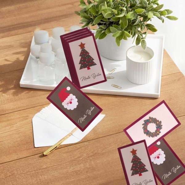 Yılbaşı Temalı Not Kartı Seti-3Lü, Yeniyıl Hediye-Tebrik, Doğum Günü Kartları, 27 Adet, 4,5x7.5 Cm