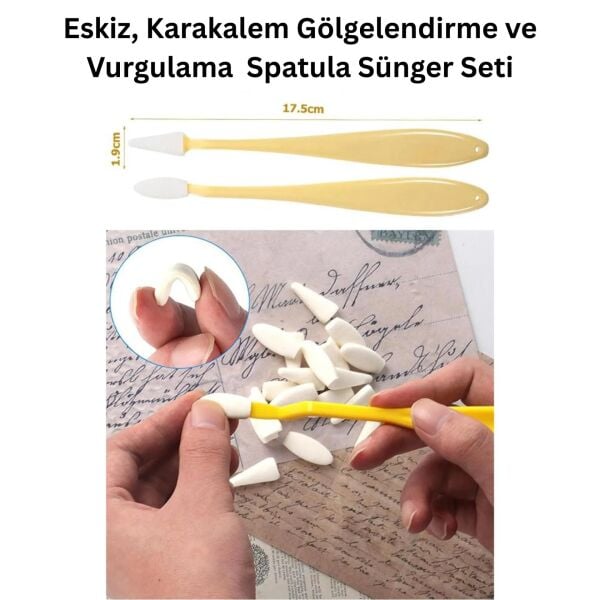 Toz Pastel Çizim Düzenleme Seti (2 Başlık ve 10 Sünger Uç), Eskiz, Krapon, Eva İzolon Boyama Aracı