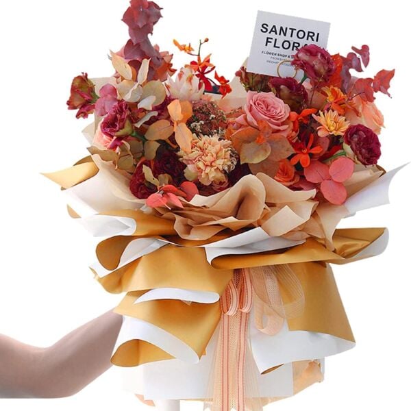 Çiçek Ambalaj Kağıdı 20li, Çift Yüzlü Mat Şeffaf Hediye Buket Sargı Kağıdı, Beyaz & Altın, 58x58 Cm