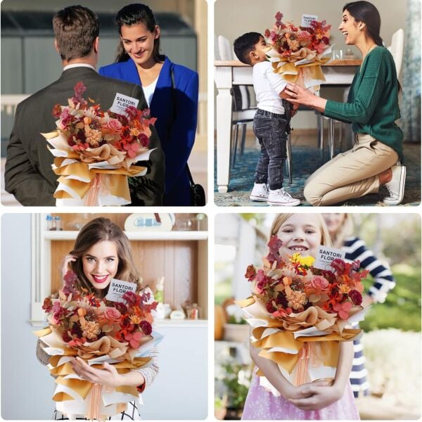 Çiçek Ambalaj Kağıdı 20li, Çift Yüzlü Mat Şeffaf Hediye Buket Sargı Kağıdı, Beyaz & Altın, 58x58 Cm