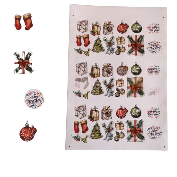 Yılbaşı Temalı Sticker Seti, 45 Adet Çıkartma, Yeniyıl Hediye Paketi Etiketleri, 15 Farklı Model