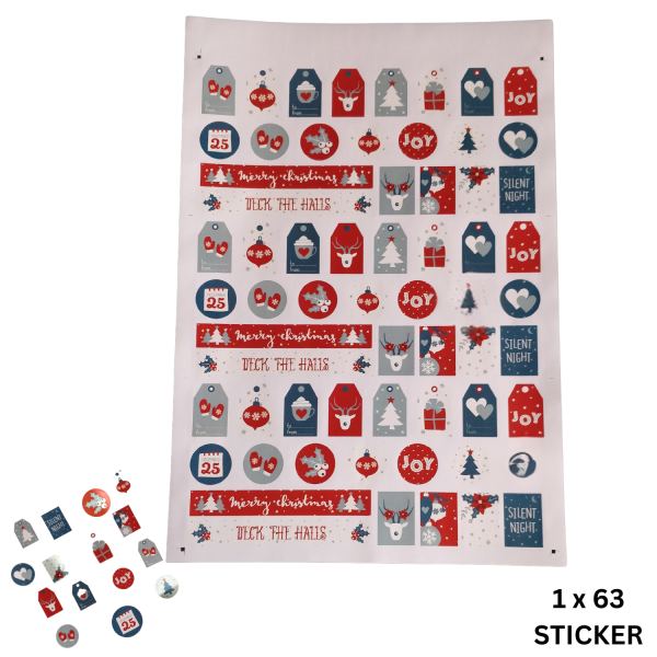 Yılbaşı Temalı Sticker Seti, 63 Adet Çıkartma, Yeniyıl Hediye Paketi Etiketleri, 21 Farklı Çeşit