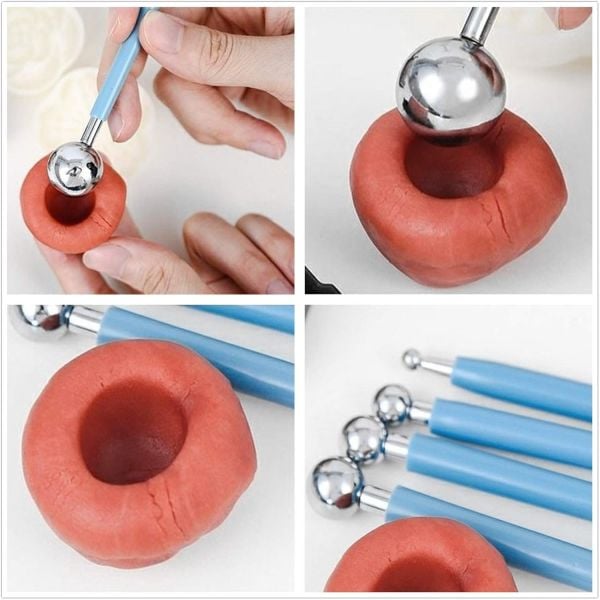 Çiçek Ütüsü, Top Ütü, 4lü Set, Top Uçlu Marzipan Set, Çiçek ve Kurabiye Şekil Verme, Modelleme Seti