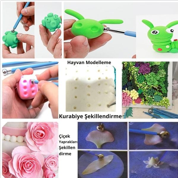 Çiçek Ütüsü, Top Ütü, 4lü Set, Top Uçlu Marzipan Set, Çiçek ve Kurabiye Şekil Verme, Modelleme Seti